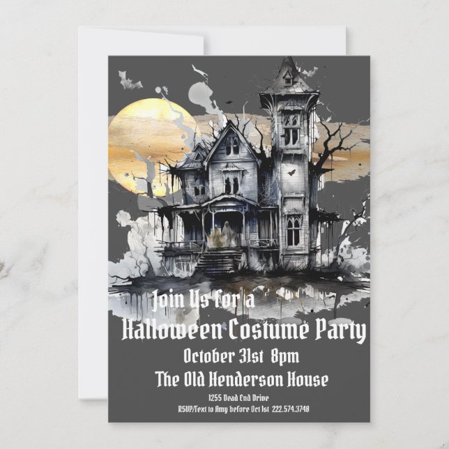 Invitation Fête du costume d'Halloween, Maison hantée (Devant)