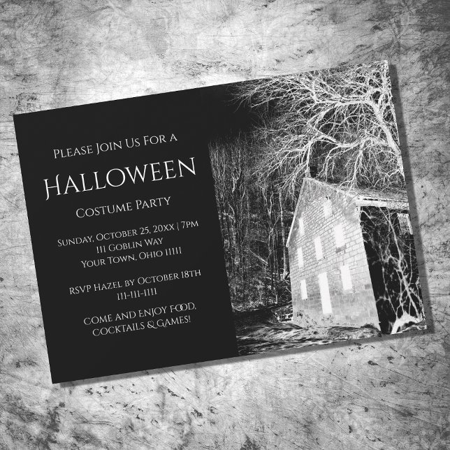 Invitation Fête du costume d'Halloween Maison hantée noir bla (Créateur téléchargé)