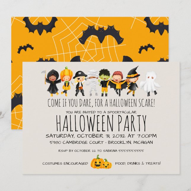 Invitation Fête du costume pour enfants Amical Halloween Célé (Devant / Derrière)