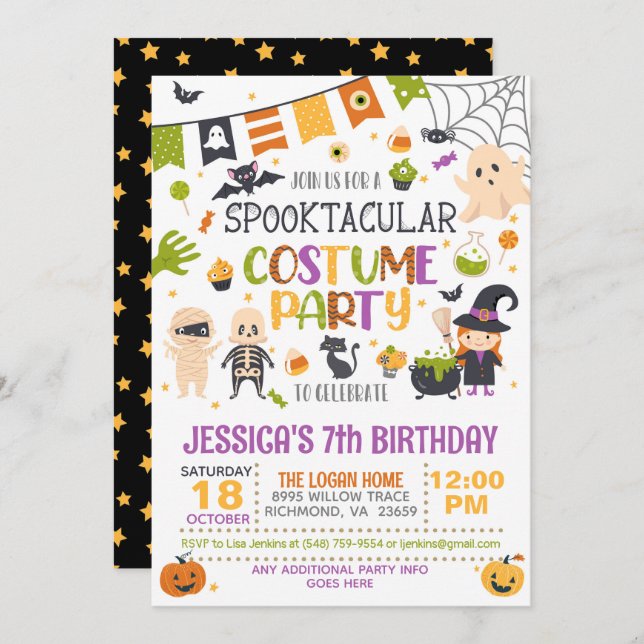 Invitation Fête du costume Spooktacular Halloween Anniversair (Devant / Derrière)