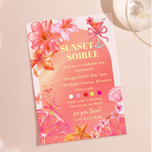 Invitation Fête du Coucher de Soleil Ruban Rose Cocktail Agru