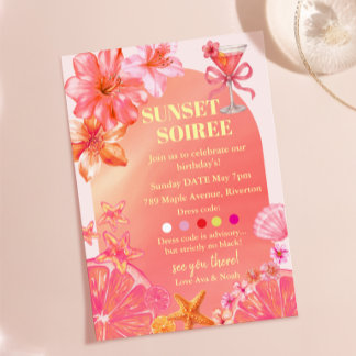 Invitation Fête du Coucher de Soleil Ruban Rose Cocktail Agru