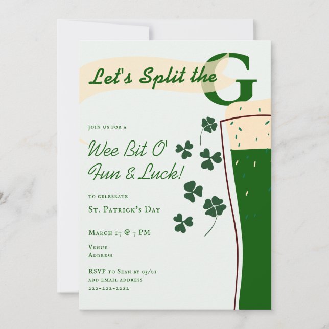 Invitation Fête du défi de pint The G de la Saint-Patrick (Devant)