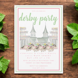 Invitation Fête du Derby aquarelle / Course de chevaux Jockey