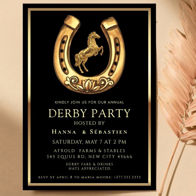 Invitation fête du Derby de cheval en or Équestre  (Créateur téléchargé)