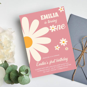 Invitation Fête du désert rétro 1er anniversaire rose poussié