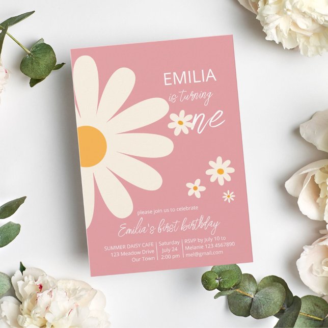 Invitation Fête du désert rétro 1er anniversaire rose poussié (Créateur téléchargé)