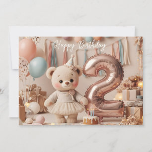 Invitation Fête du deuxième anniversaire de Teddy l'ours en s