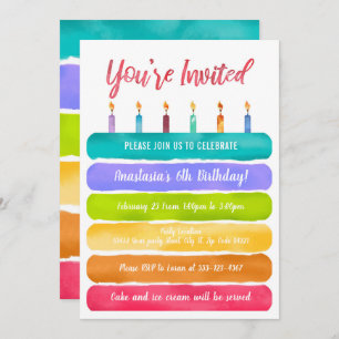 Invitation Fête du gâteau d'anniversaire Rainbow