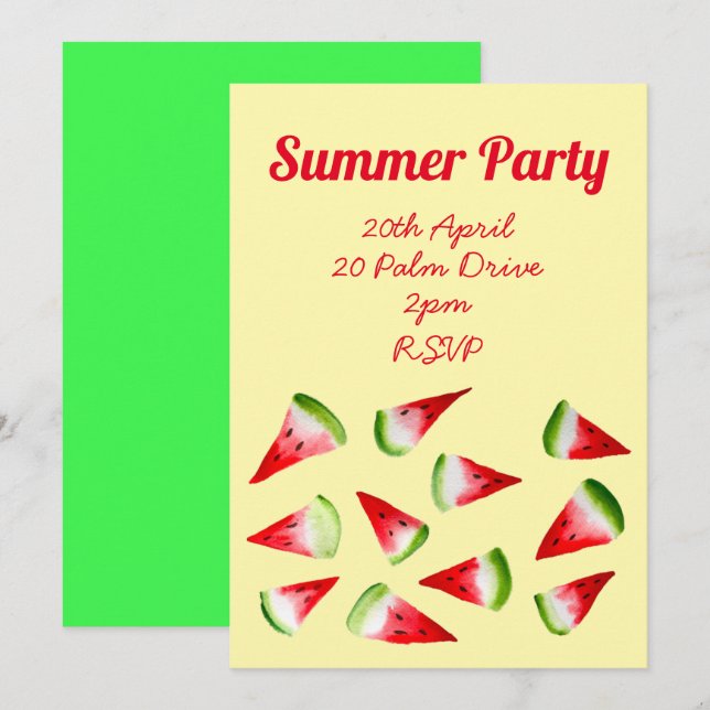 Invitation Fête du jardin de fruits de pastèque d'été (Devant / Derrière)