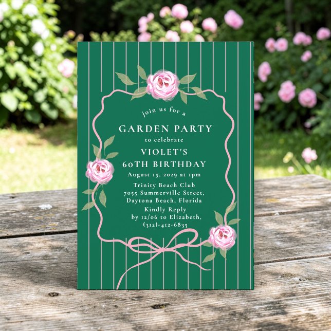 Invitation Fête du Jardin de Roses à Rayure Verte 60e Anniver (Créateur téléchargé)