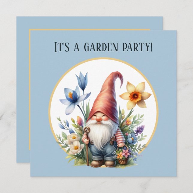 Invitation Fête du jardin du printemps mignon gnome (Devant / Derrière)