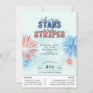 Invitation Fête du Jour de l'Indépendance le 4 juillet Feu d'