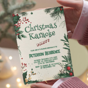 Invitation Fête du karaoké de Noël floral