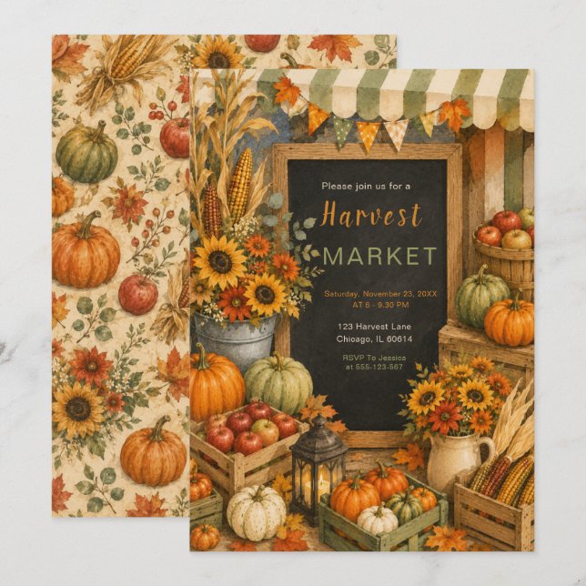 Invitation Fête du Marché de la Récolte d'Automne (Devant / Derrière)