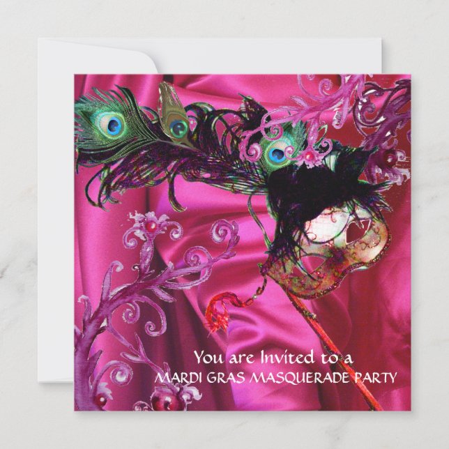 INVITATION FÊTE DU MARDI GRAS AU BAL MASQUÉ, TISSU DE SOIE FU (Devant)