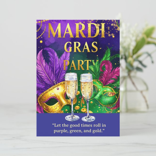 Invitation Fête du Mardi Gras – Que les bons temps roulent  (Debout devant)