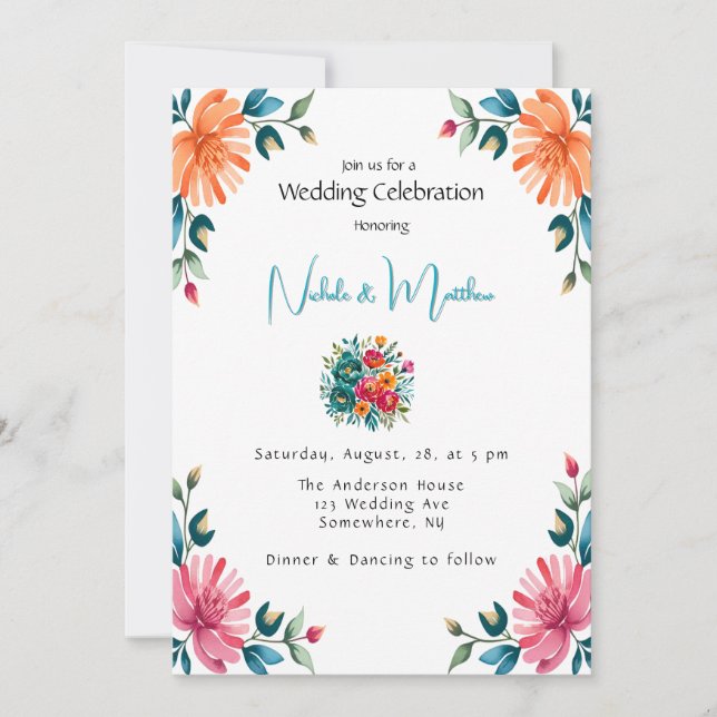 Invitation Fête du Mariage de l'aquarelle (Devant)