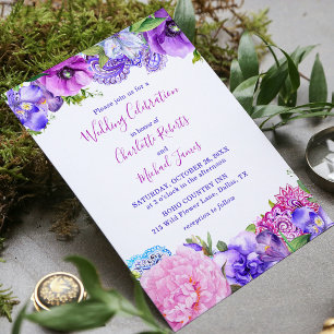 Invitation Fête du Mariage Floral Purple Paisley