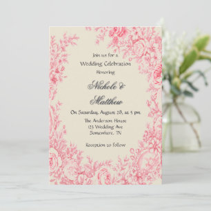 Invitation Fête du Mariage vintage de toile rose
