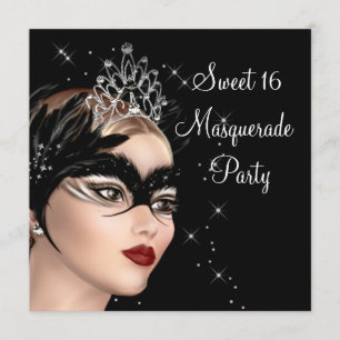 Invitation Fête du Masque de plumes Tiara Sweet 16 Masquerade