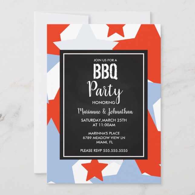 Invitation Fête du Memorial Day Grillade d'étoiles (Devant)