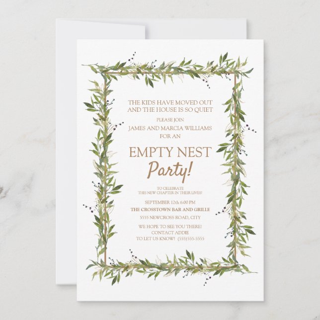 Invitation Fête du Nid Vide aux Feuilles Vertes Modernes et O (Devant)