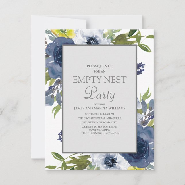 Invitation Fête du nid vide aux fleurs jaunes et blanches de  (Devant)
