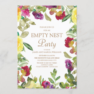 Invitation Fête du nid vide aux fleurs jaunes et violettes Sa