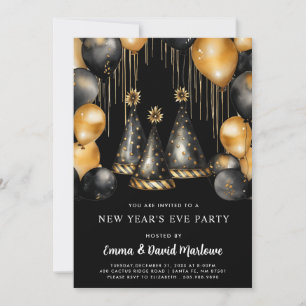 Invitation Fête du Nouvel An 2025 Ballons Noir Or