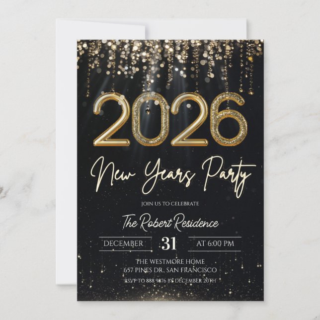 Invitation Fête du Nouvel An 2026 Moderne  (Devant)
