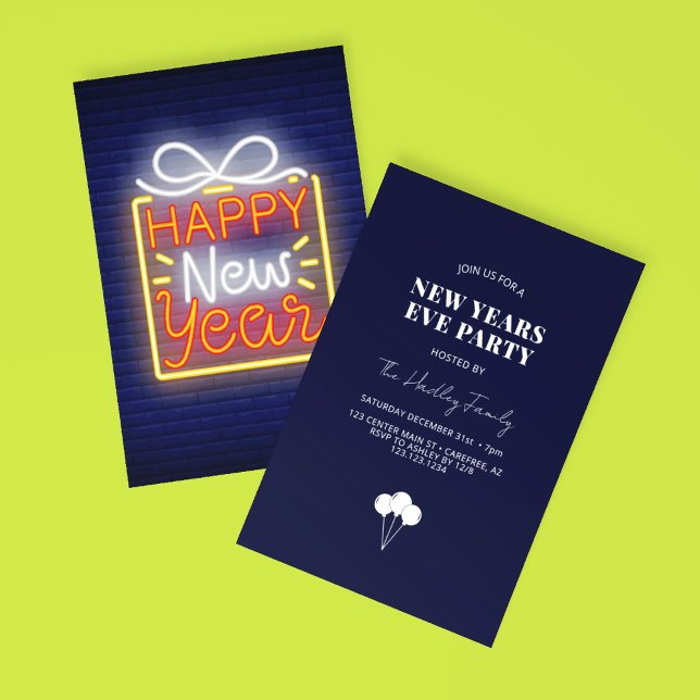 Invitation Fête du Nouvel An au néon (Créateur téléchargé)