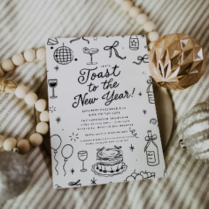 Invitation Fête du Nouvel An au style dessiné fantaisiste
