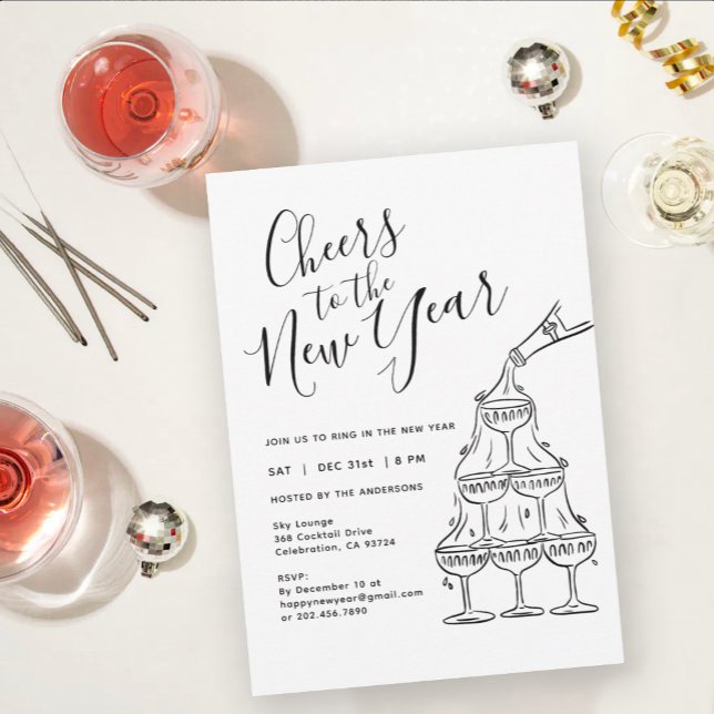 Invitation Fête du Nouvel An avec Champagne Moderne  (Créateur téléchargé)