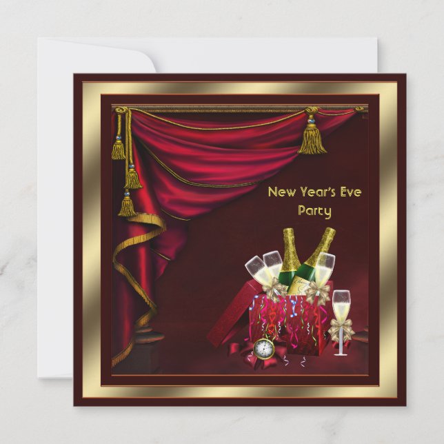 Invitation Fête du Nouvel An avec Confetti de Champagne (Devant)