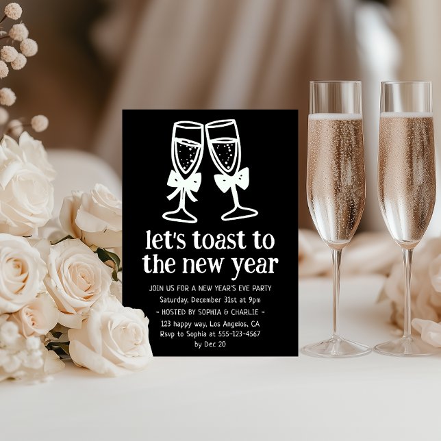 Invitation Fête du Nouvel An avec un toast au Champagne éléga (Créateur téléchargé)