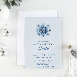 Invitation Fête du Nouvel An Blue Snowflake simple et élégant