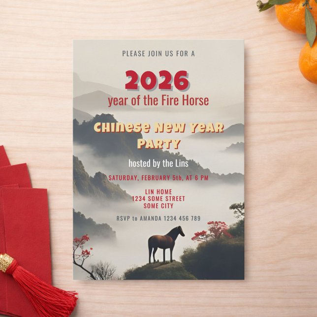 Invitation Fête du Nouvel An chinois de l'année du Cheval de  (Créateur téléchargé)