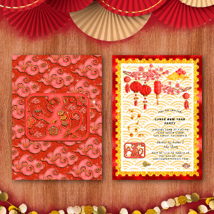 Invitation Fête du Nouvel An Chinois du Singe Rouge Or Zodiaq
