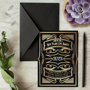 Invitation Fête du Nouvel An dans le style Gatsby des années 