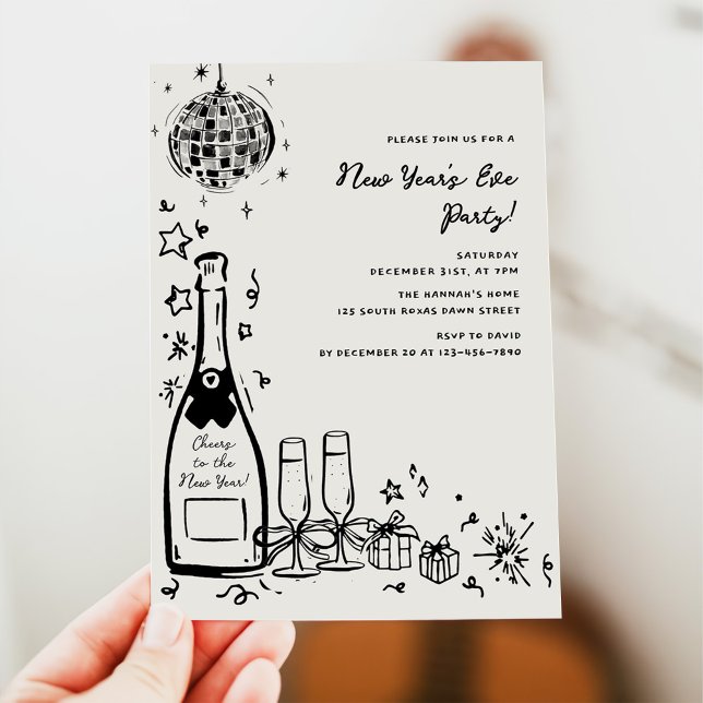 Invitation Fête du Nouvel An dessinée à la main moderne (Créateur téléchargé)