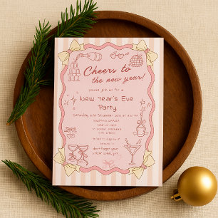 Invitation Fête du Nouvel An Dessinée à la Main Rose