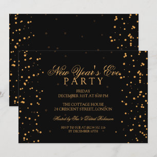 Invitation Fête du Nouvel An doré confettis points