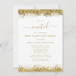 Invitation Fête du Nouvel An élégante avec écriture à paillet