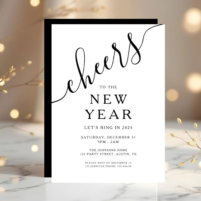 Invitation Fête du Nouvel An en écriture élégante (Elegant Script New Year's Eve Party Invitation)