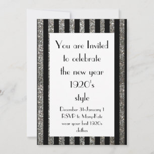 Invitation Fête du Nouvel An Gatsby noir et argent des années