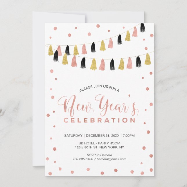 Invitation Fête du Nouvel An Moderne en Or Rose (Devant)