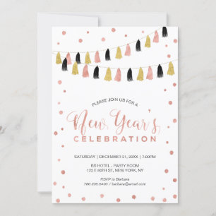 Invitation Fête du Nouvel An Moderne en Or Rose