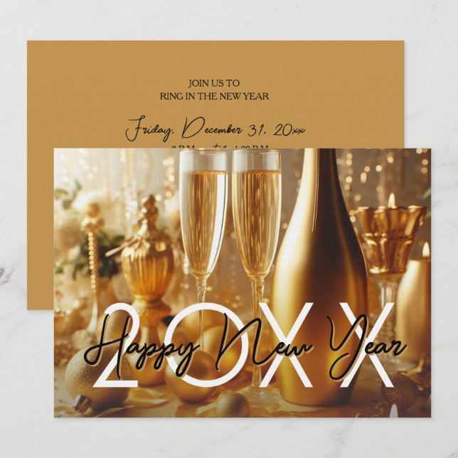 Invitation Fête du Nouvel An Moderne et Heureuse (Devant / Derrière)