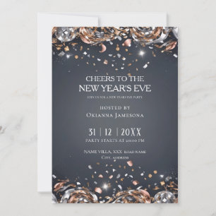 Invitation Fête du Nouvel An noir et or 